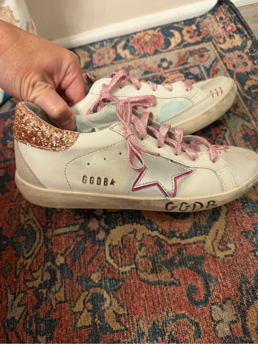 Golden Goose Women’s White Sneakers with Pink Accents